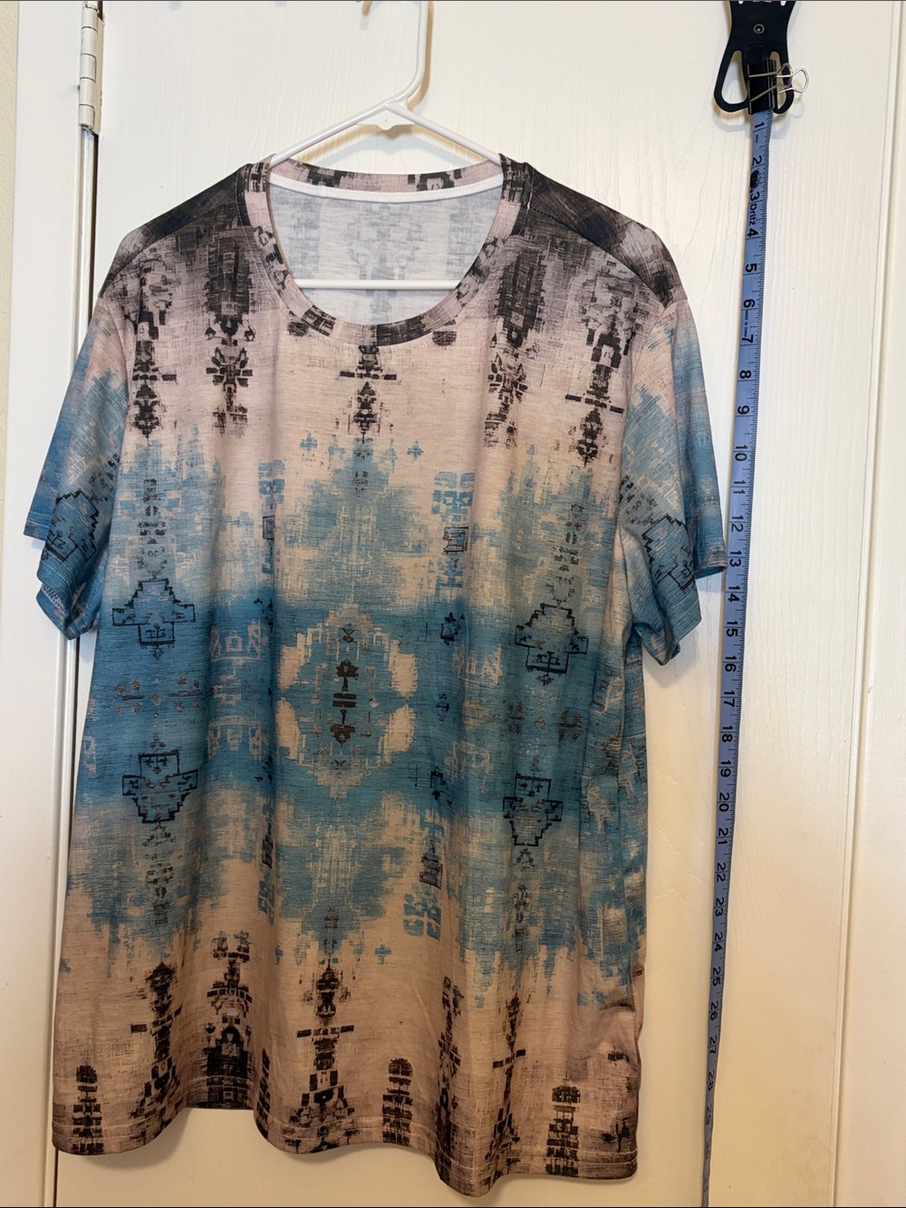 Women’s Blue Ombre Short Sleeve Tee with Tribal Print